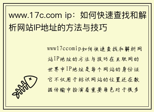 www.17c.com ip：如何快速查找和解析网站IP地址的方法与技巧